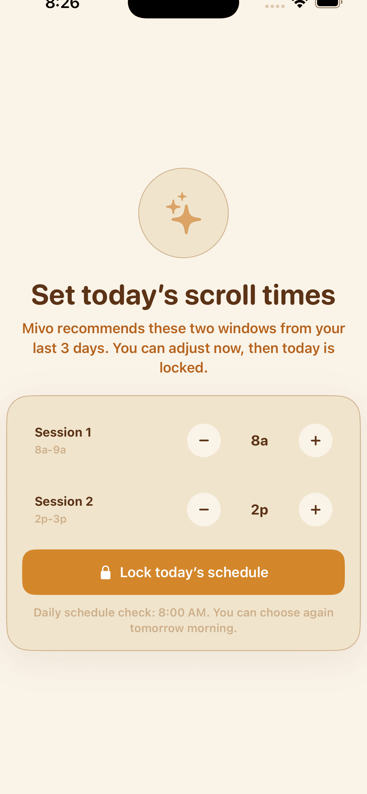 Mivo scrolling schedule screen